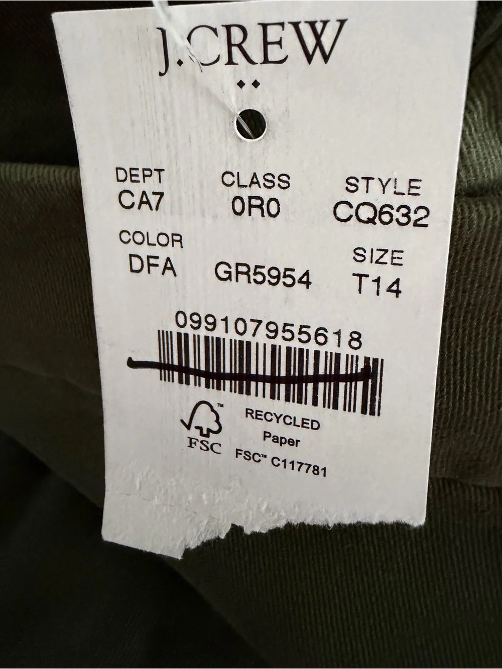 J.Crew Olive Green Everyday Chino Pants Tall Size 14T